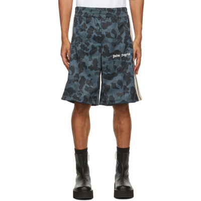 Palm Angels Night Camouflage Print Track Shorts In Blue