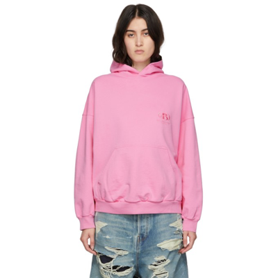 Balenciaga Wide Fit Embroidered Logo Cotton Hoodie In Pink/pink