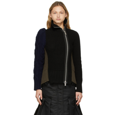Sacai Asymmetric Wool-blend Turtleneck Sweater In Schwarz