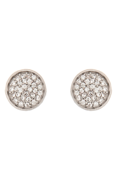 Rivka Friedman Simulated Diamond Micro-pave Round Post Earrings In White Rhodium Clad