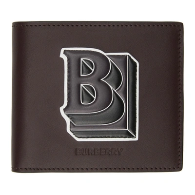 Burberry Burgundy B Wallet In Deep Maroon