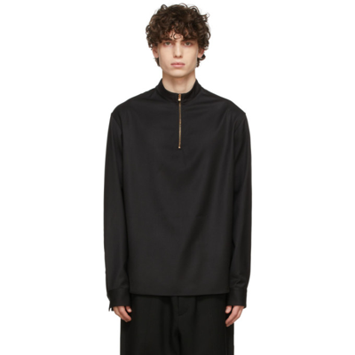 Agnona Black Wool Guru Zip Shirt In K09 Black