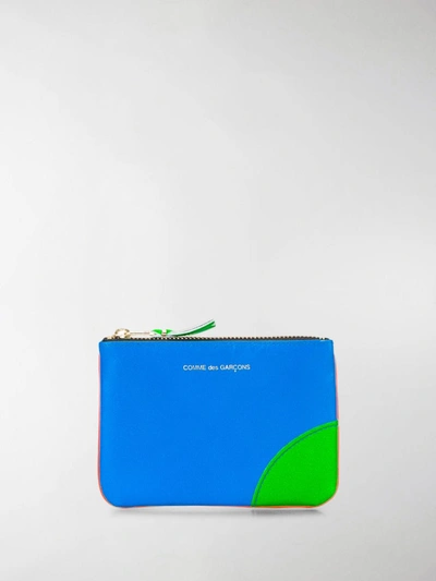 Comme Des Garçons Colour Block Zipper Purse In Blue