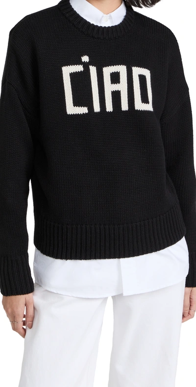 Clare V Oversized Sweater In Black Cotton Cashmere W/ Cream