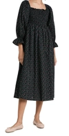 English Factory Floral Smocked Long Sleeve Midi Dress In Black