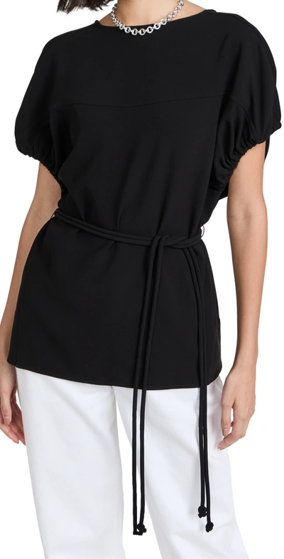 Proenza Schouler Matte Crepe Rounded Sleeve Top In Black