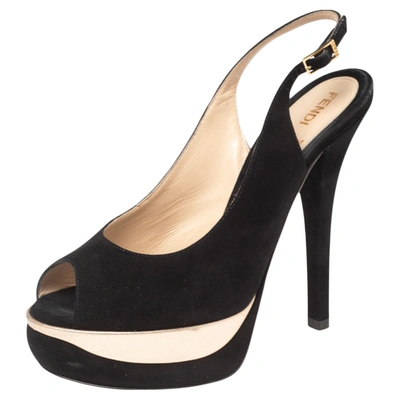 Pre-owned Fendi Black Suede Platform Slingback Sandals Size 38.5