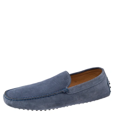 Pre-owned Tod's Blue Suede Slip On Loafers Size 44.5