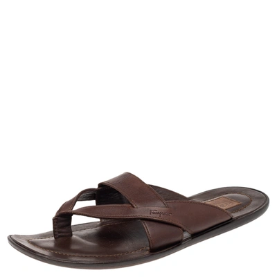 Pre-owned Salvatore Ferragamo Brown Leather Thong Sandals Size 40.5