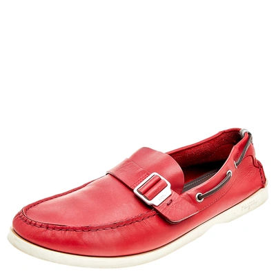 Pre-owned Ferragamo Red Leather Slip On Loafers Size 46
