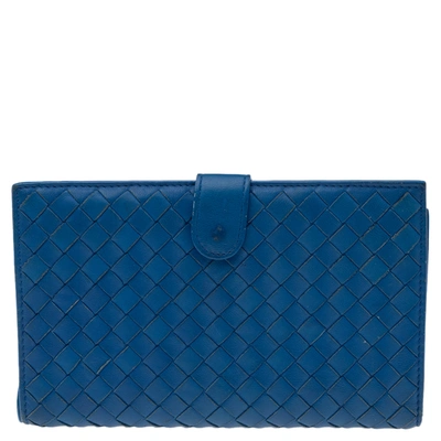 Pre-owned Bottega Veneta Blue Intrecciato Leather Continental Wallet
