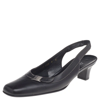 Pre-owned Ferragamo Black Leather Square Toe Slingback Pumps Size 38.5