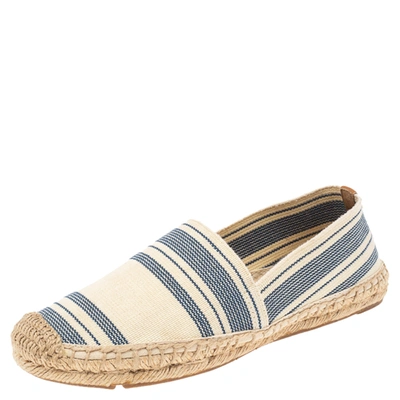 Pre-owned Tory Burch Cream/blue Striped Canvas Espadrilles Loafers Size 36.5
