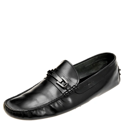 Pre-owned Tod's Black Leather Buckle Loafers Size 44.5