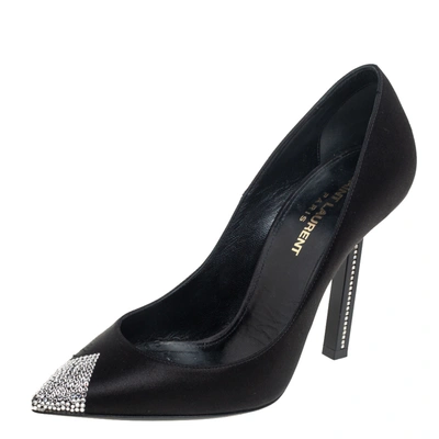 Pre-owned Saint Laurent Black Satin Tower Pumps Size 36.5