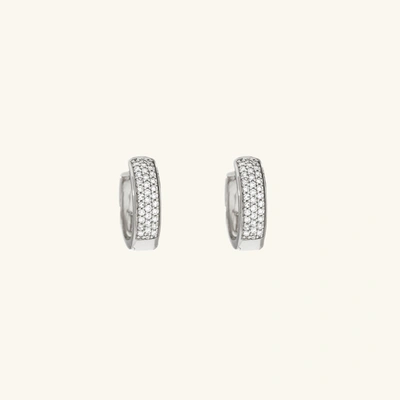 Mejuri Pave Diamond Bold Huggie Hoops White Gold In Silver