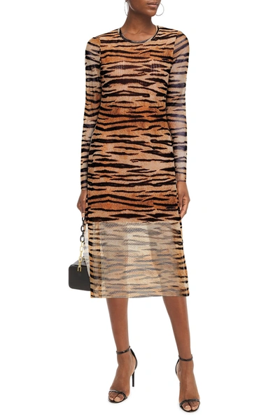 Baum Und Pferdgarten Jolanda Tiger-print Stretch-mesh Midi Dress In Animal Print
