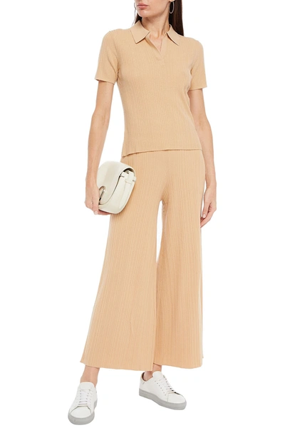 Ninety Percent Cropped Ribbed Lyocell-blend Wide-leg Pants In Beige