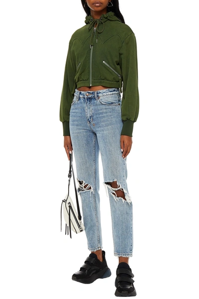 Retroféte Cropped French Cotton-terry Hooded Jacket In Forest Green