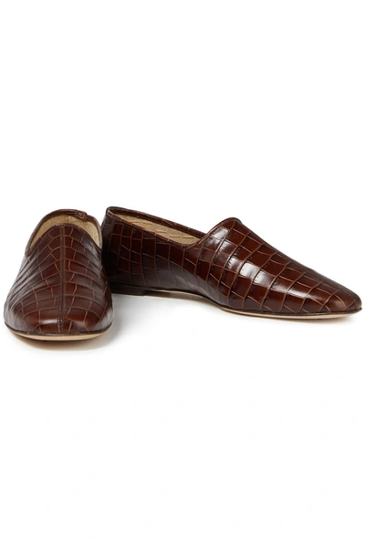 By Far Petra Croc-effect Leather Loafers In Brown