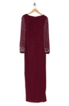 Marina Beaded Long Sleeve Maxi Gown In Eggplant