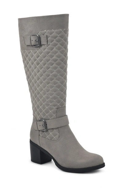 White Mountain Damask Heeled Quilted Tall Boots Women's Shoes In Light Gray/fabric