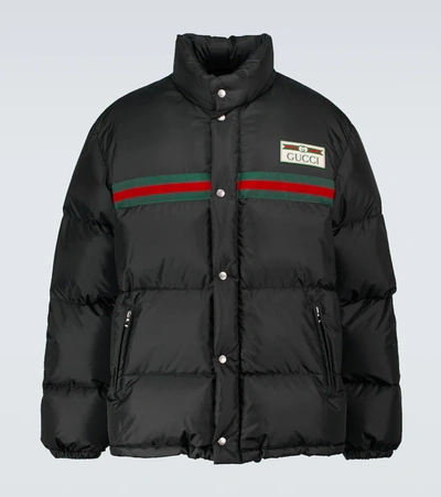 Gucci Logo-appliquéd Striped Quilted Shell Down Jacket In Black