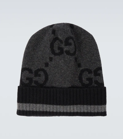 Gucci Cashmere Hat With Gg In Grey