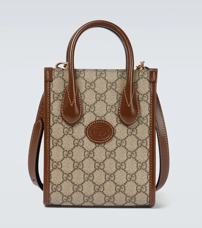 Gucci Gg Supreme Canvas Mini Tote Bag In B.eb/brown Sugar