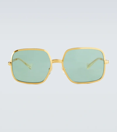Gucci Square-frame Metal Sunglasses In Gold-gold-green