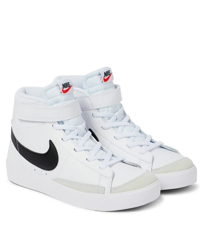 Nike Kids' Blazer Mid 77 Leather High-top Sneakers In White/ Black/ Orange