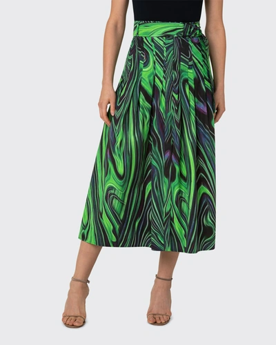 Akris Punto Swirl-print Pleated Gabardine Maxi Skirt In 059 Leaf Green Mu
