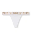 Versace Greca-border Mid-rise Stretch-cotton Jersey Thong In Blue