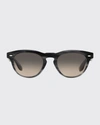 Brunello Cucinelli Nino Polarized Round Acetate Sunglasses In Grey Tortoise