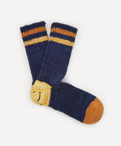 Kapital Colour-block Smiley Socks In Navy