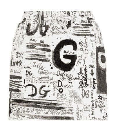 Dolce & Gabbana Collection W Felpa Graffiti Mini Skirt In White