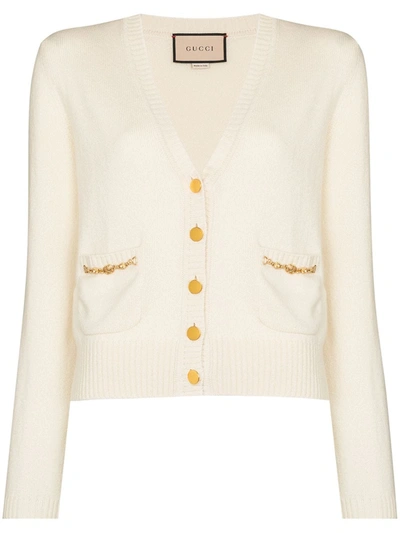 Gucci Chain-embellished Cashmere Cardigan In White