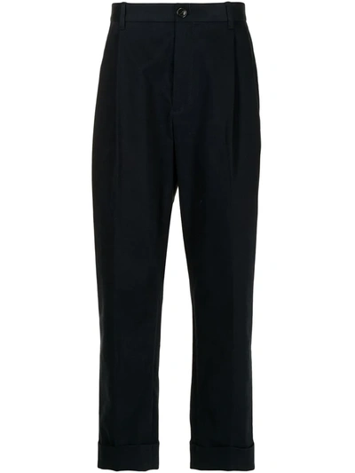 Ports V Turn-up Hem Straight Trousers In Blau