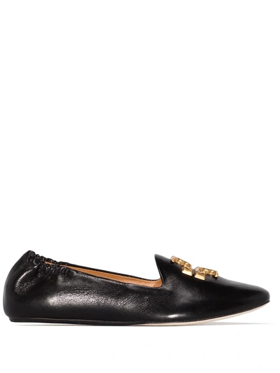 Tory Burch Eleanor Leather Medallion Loafers In Black
