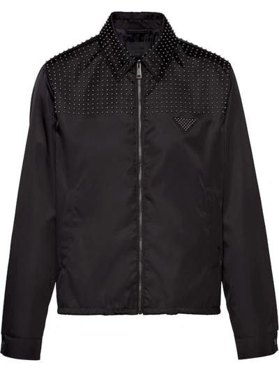 Prada Studded Re-nylon Zip-front Jacket In Schwarz
