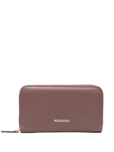 Woolrich Logo-print Zip-around Wallet In Braun