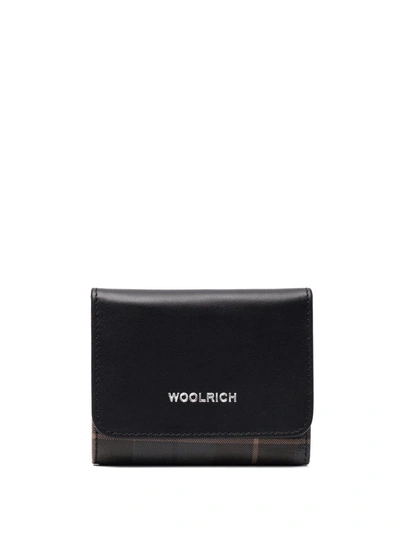 Woolrich Tartan Bifold Leather Wallet In Schwarz