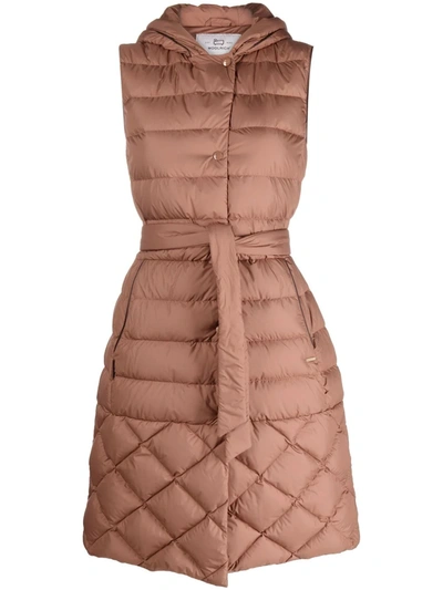 Woolrich Quilted Sleeveless Down Coat In Braun