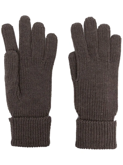 Woolrich Logo-patch Knitted Gloves In Taupe