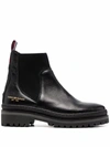 TOMMY HILFIGER OUTDOOR KNIT FLAT LEATHER ANKLE BOOTS