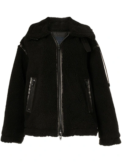 Juunj Faux-shearling Oversized Biker Coat In Schwarz