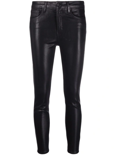 L Agence Coated Skinny Trousers In Schwarz