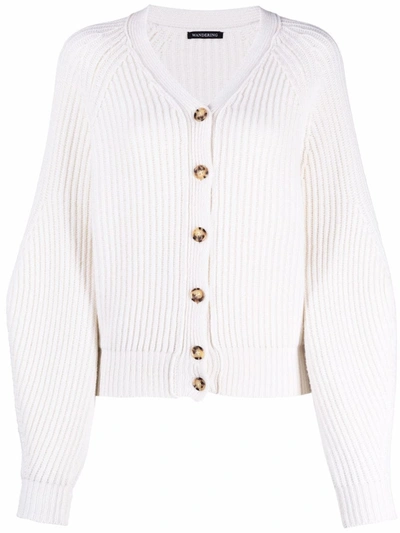 Wandering White Ribbed Knit Cardigan In Weiss