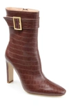 Journee Collection Elaine Croc Embossed Comfort Foam Bootie In Brown