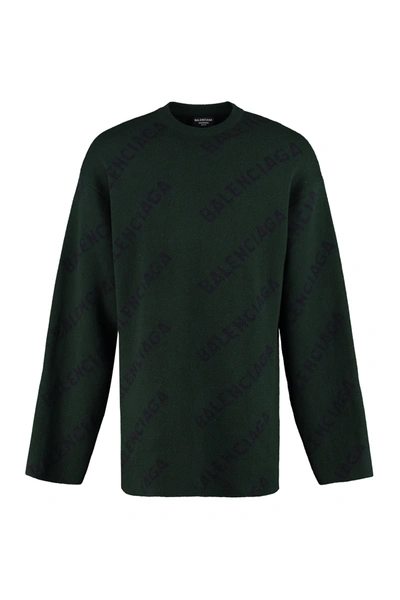 Balenciaga Allover Logo Intarsia Sweater In Green
